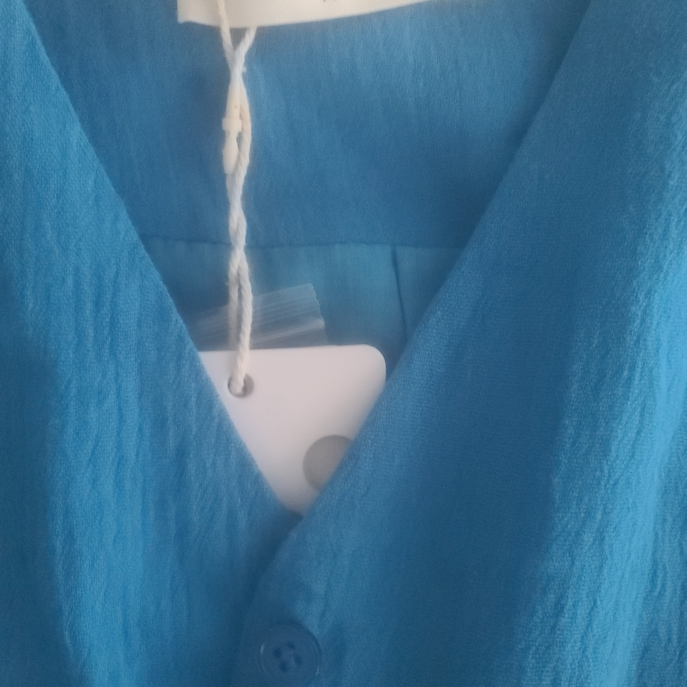 Blue COMMENSE Sleeveless V-Neck Button Front Top With PANTS - Picture 2 of 9